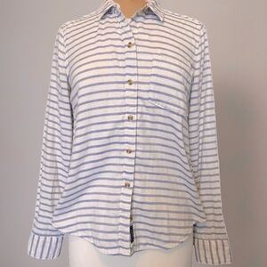 Abercrombie & Fitch Slate Blue & Snow White Striped Button Front Top Small S